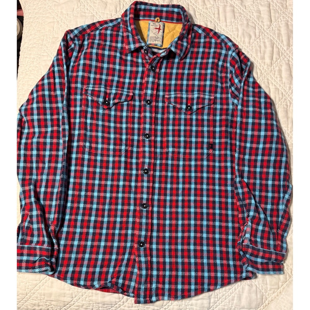 Relwen Flannel Shirt Mens XL Red Blue Plaid Long Sleeve Button Down Cotton